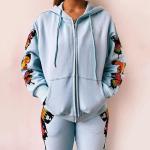Casual Print Long Sleeve Cardigan Hoodie Sweatpants Women 2 Piece Sweatsuit