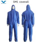 Non-Sterile/Sterile CE Type5 6 Blue SMS Protective Isolation Coverall Hooded