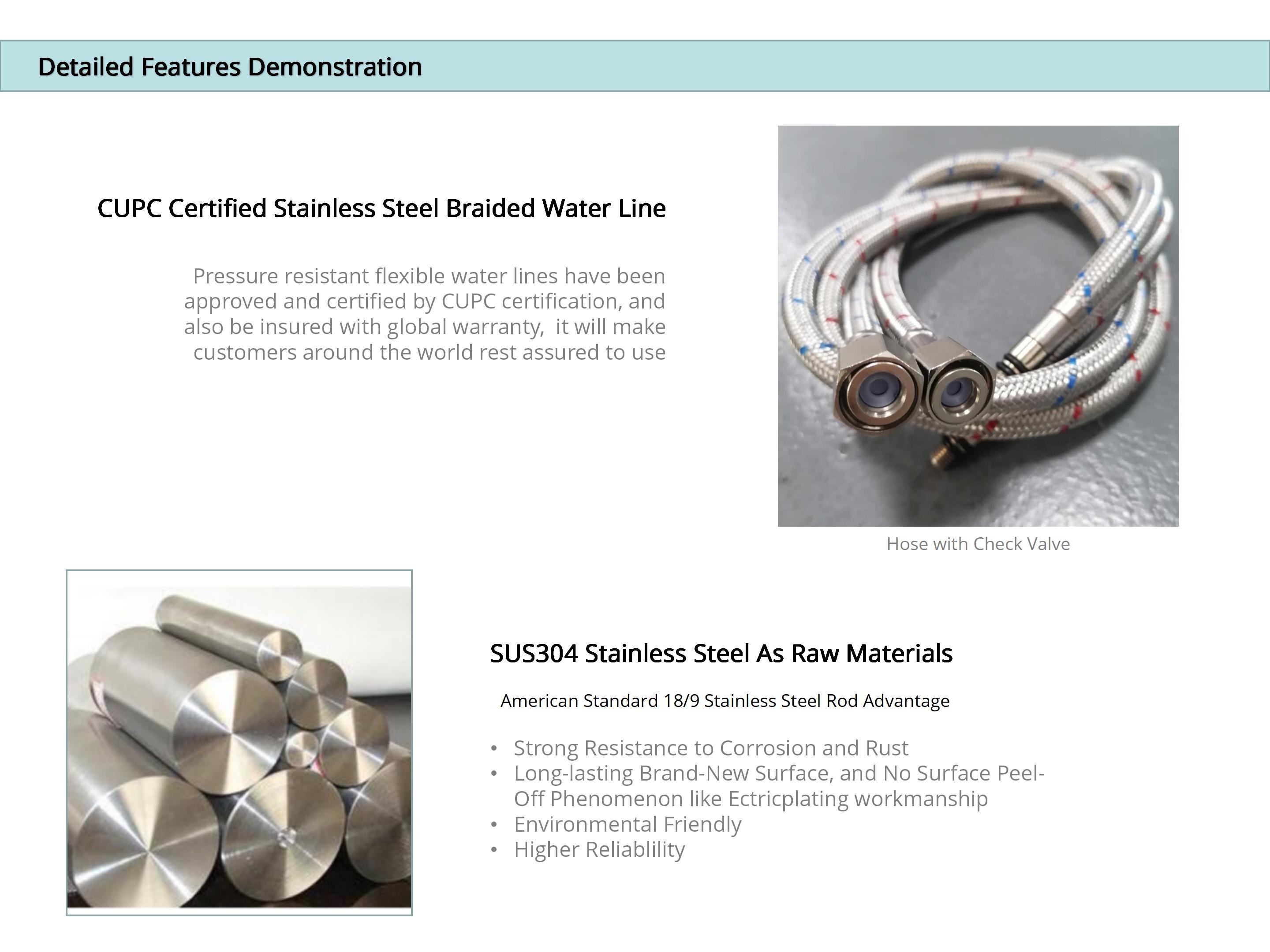 SUS304 Brushed Nickel Pull Out Tap / PEX Hose Retractable Kitchen Tap