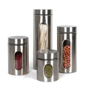 Quality 4 Piece Silver Stainless Steel Canister Set With Glass Windows wholesale