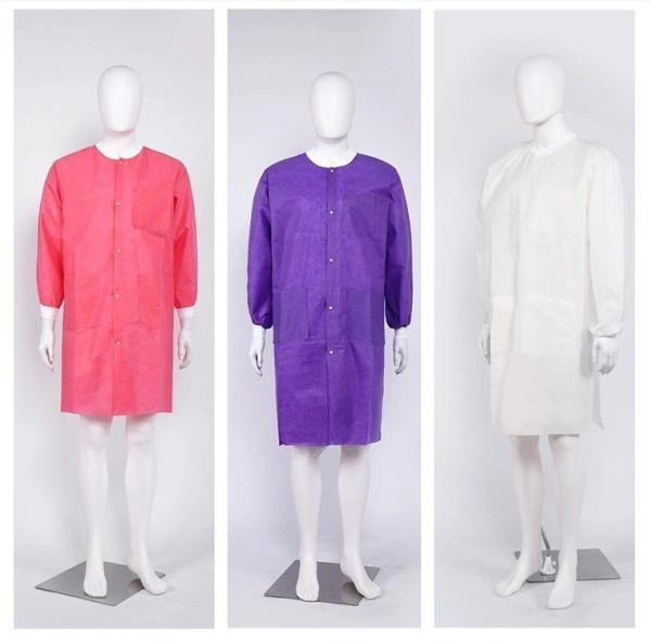 Cheap 30GSM Visitor Coat in Polypropylene Microporous Nonwoven PP SMS for Disposable Lab Coat for sale