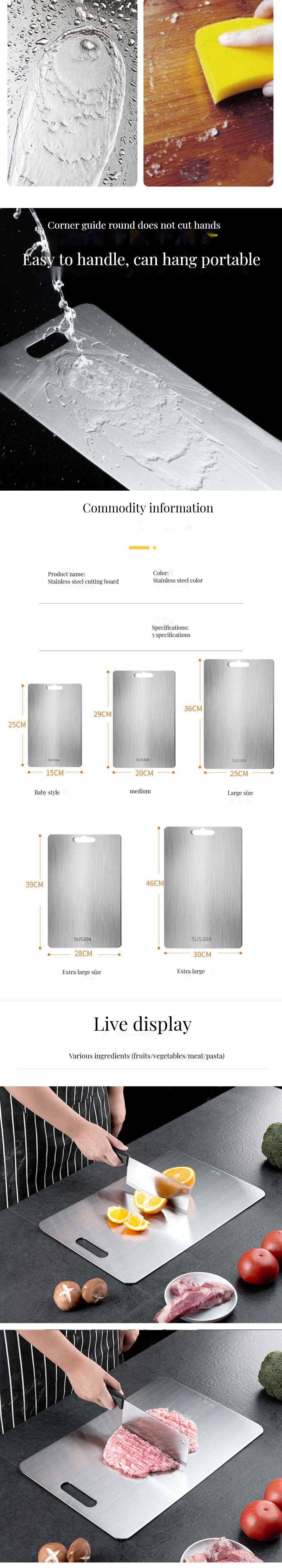 Kitchenware Square Cutting Board with Customized Color Stainless Steel Chopping Block