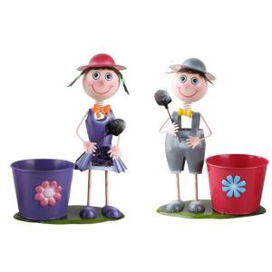 Quality Metal Pot Garden Planter, Iron Boy Girl Figures Garden Flower Pot wholesale