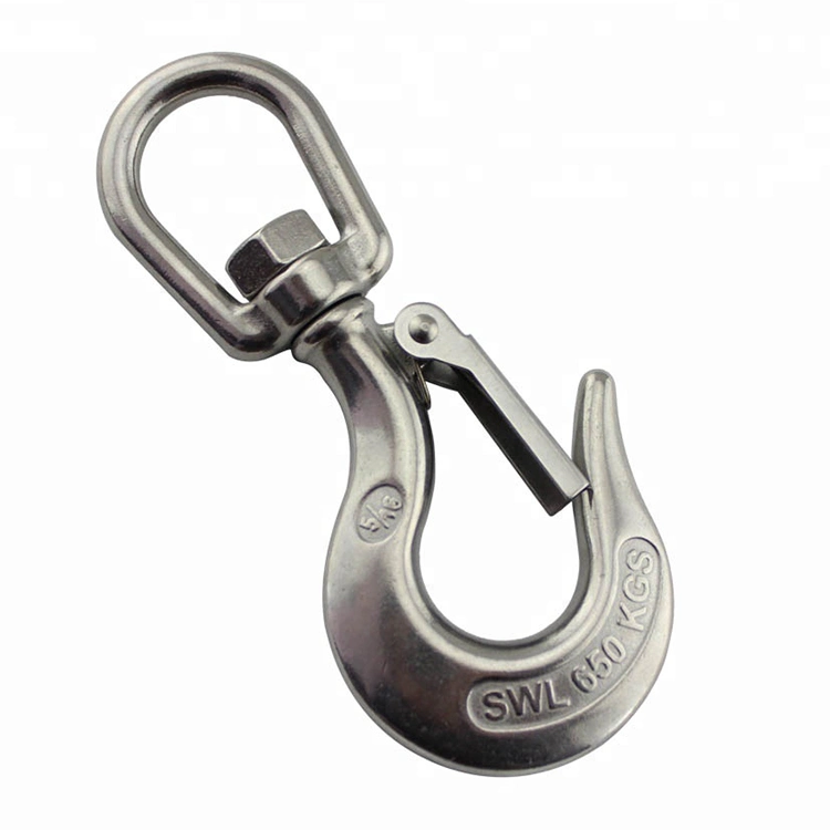 Stainless Steel Swivel Type Eye Slip Cargo Lifting Hook with Safety Latch