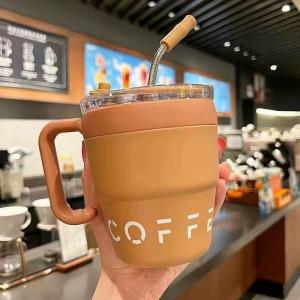 Quality Double Wall Stainless Steel Tumbler with Handle and Straw Lids 16 Oz Vacuum Travel Coffee Mug wholesale