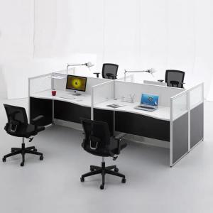 Quality ISO Modular Four Person Workstation Desk Glass Panel Black Wooden wholesale