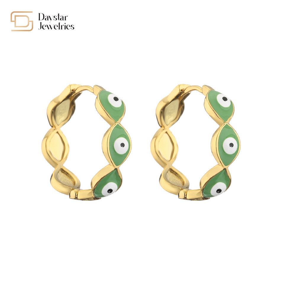 18k Gold Plated Evil Eye Huggie Earrings Women Colorful Enamel