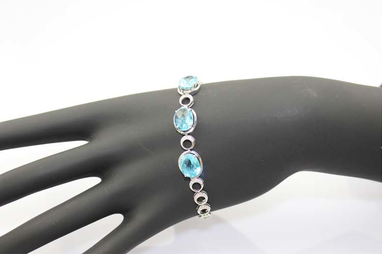 Fashion Jewelry Created Blue Topaz Cubic Zircon 925 Silver Link Chain Bracelet (H01)