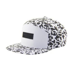 Quality Fashion Allover Print 5 Panel Camp Caps With Leather Patch Embossed Logo On Front wholesale