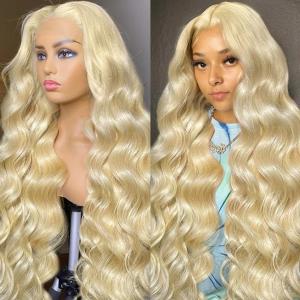 Quality Deep Wave 13X6 HD Full Lace 613 Blonde Wig Frontal Raw Human Hair With Baby Hair wholesale