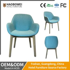 Quality Curved Backrest Wood And Fabric Armchair Blue Upholstered Unfolded wholesale