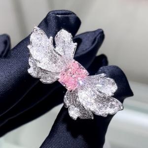 Quality 18k Radiant Shape Bowknot Design Ring Lab Grown Pink Diamond Ring Luxury Design For Party For Banquet wholesale