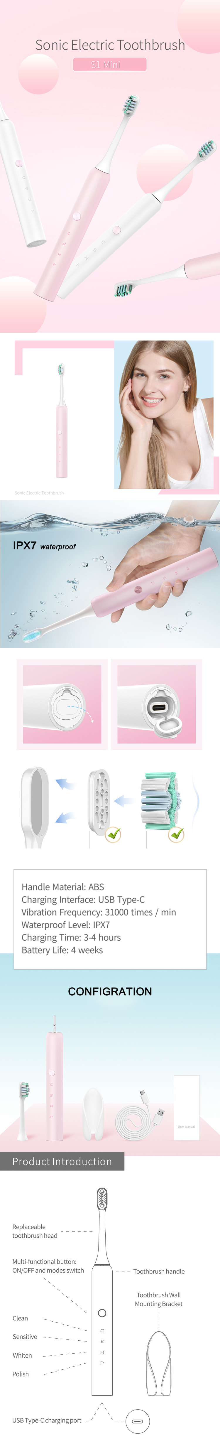 CONTEC S1 Mini Rechargeable Sonic Electric Toothbrush