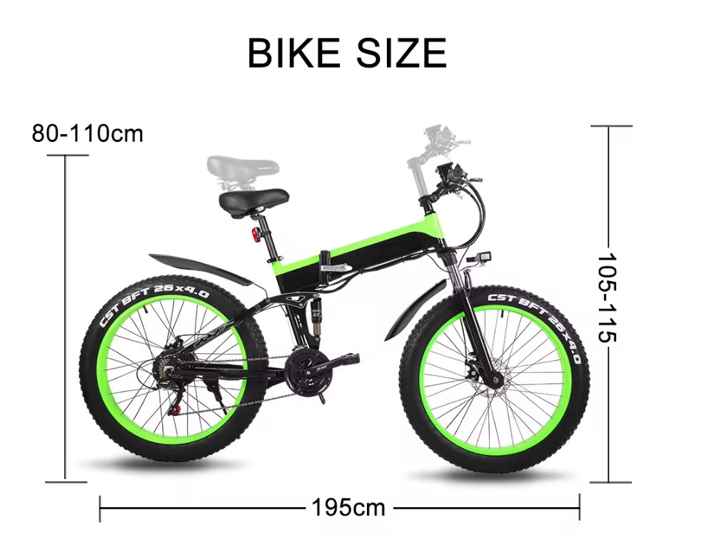 26 Inch Fat Tire Electric City Bike Front Suspension 21 Speed Foldable Ebike Mountain Ebike 48V 500W Electric Fat Bike