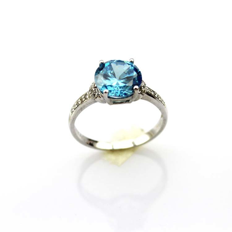 Fashion Sterling Silver with Round 9mm Created Tanzanite and CZ Diamonds Ring (F61)