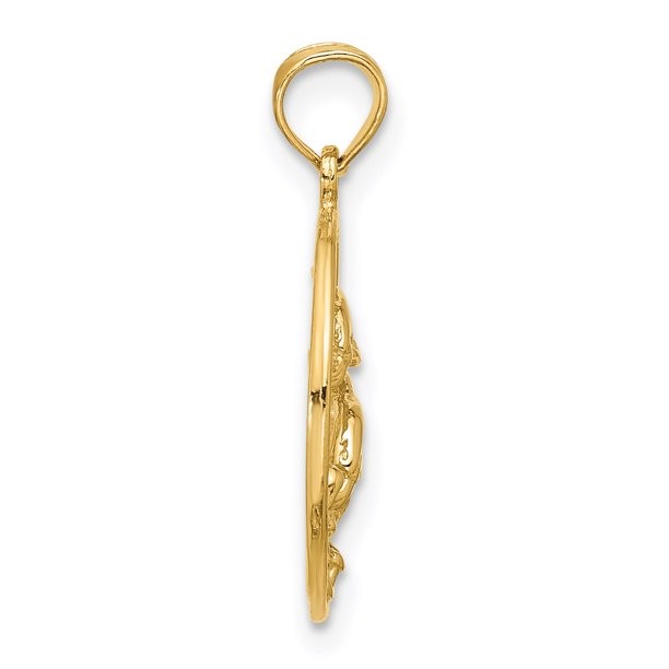 Carat in Karats 10K Yellow Gold Open Mouth Bass Fish Pendant Charm With 14K Yellow Gold Lightweight Rope Chain Necklace