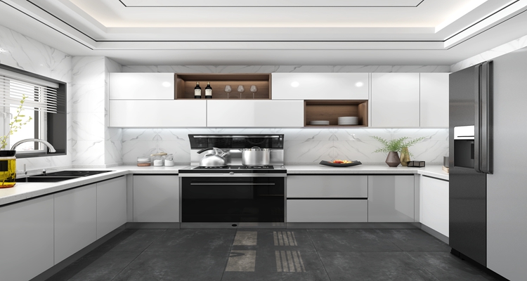 end Modern Style White Solid Wood Lacquer Modular Kitchen Cabinets for Home Renovation