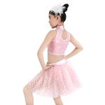 Two Piece Dance Performance Outfits Sequins High Neck Sleeveless Top and Tutu