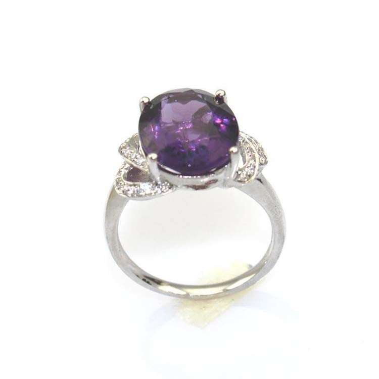 Women Jewelry 925 Silver Ring with 10mmx14mm Oval Purple Cubic Zirocnia(R213)
