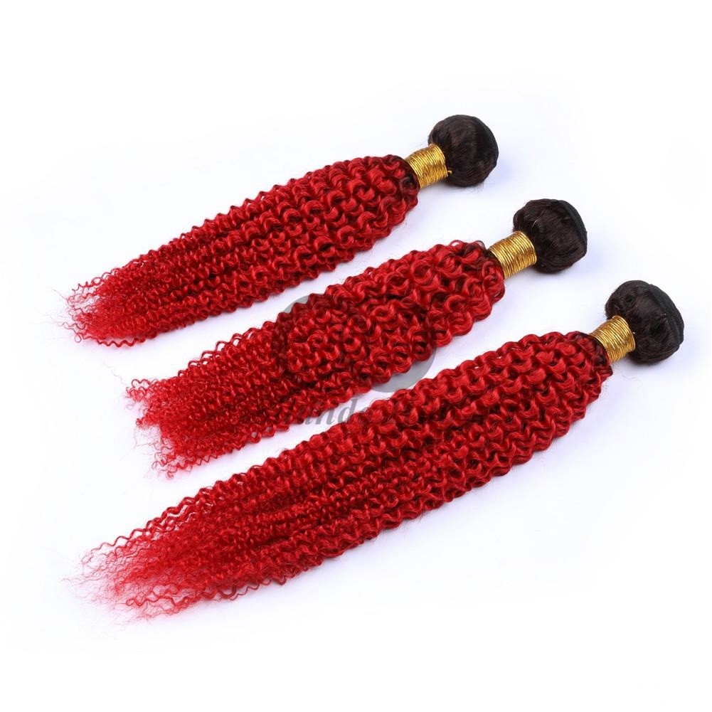 #T1B/Red Kinky Curly Remy Human Hair Bundles Sew In Weave Bundles Brazilian Bundle Deals