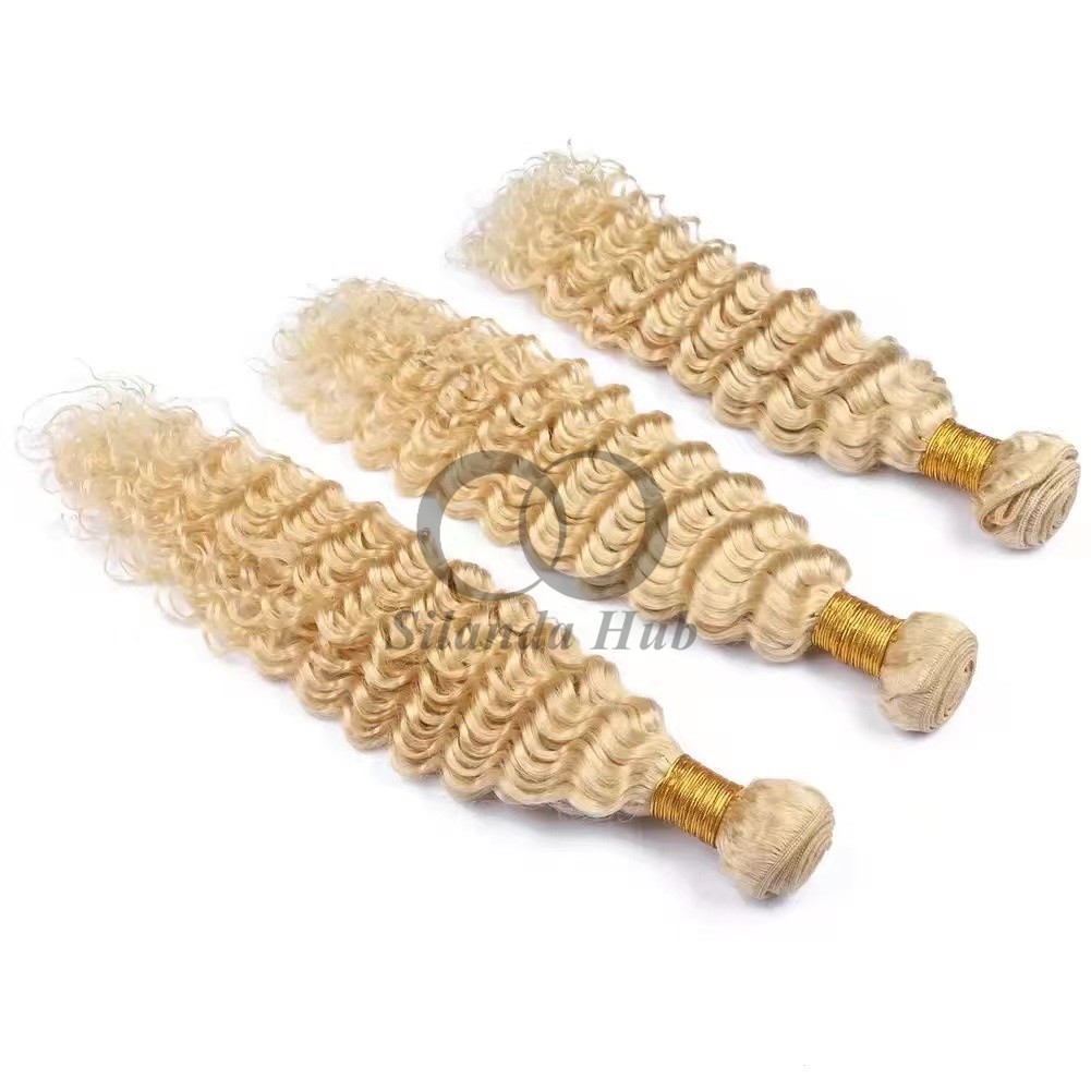 #613 Bleached Blonde Deep Wave Remy Human Hair Bundles Sew In Weave Bundles Brazilian Bundle Deals