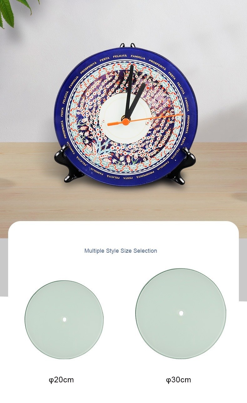 20cm 30cm Round Sublimation Glass Clock Blanks Coated Clock Photo Frame