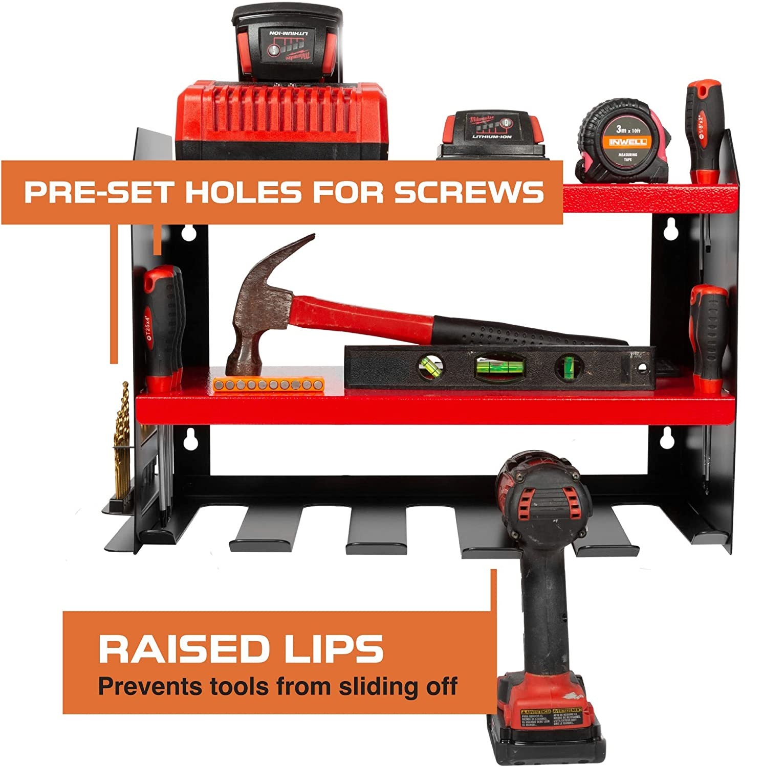 Logo Shape Pegboard Power Tool Organizer with 5 Drill Slots and Screwdriver Holder