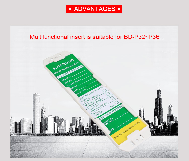 Scafftag tag holder with PVC rewritable double-sided cardboard