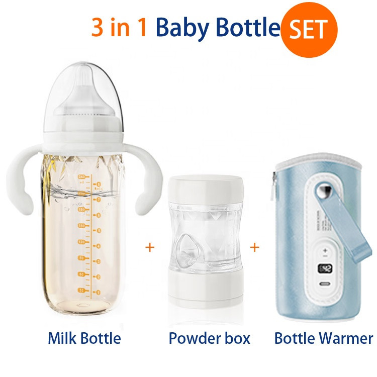 Multi-functional Fast Rush USB Warmer Cover Digital Display PPSU baby bottle With Formula Dispenser Night feeding Bottle