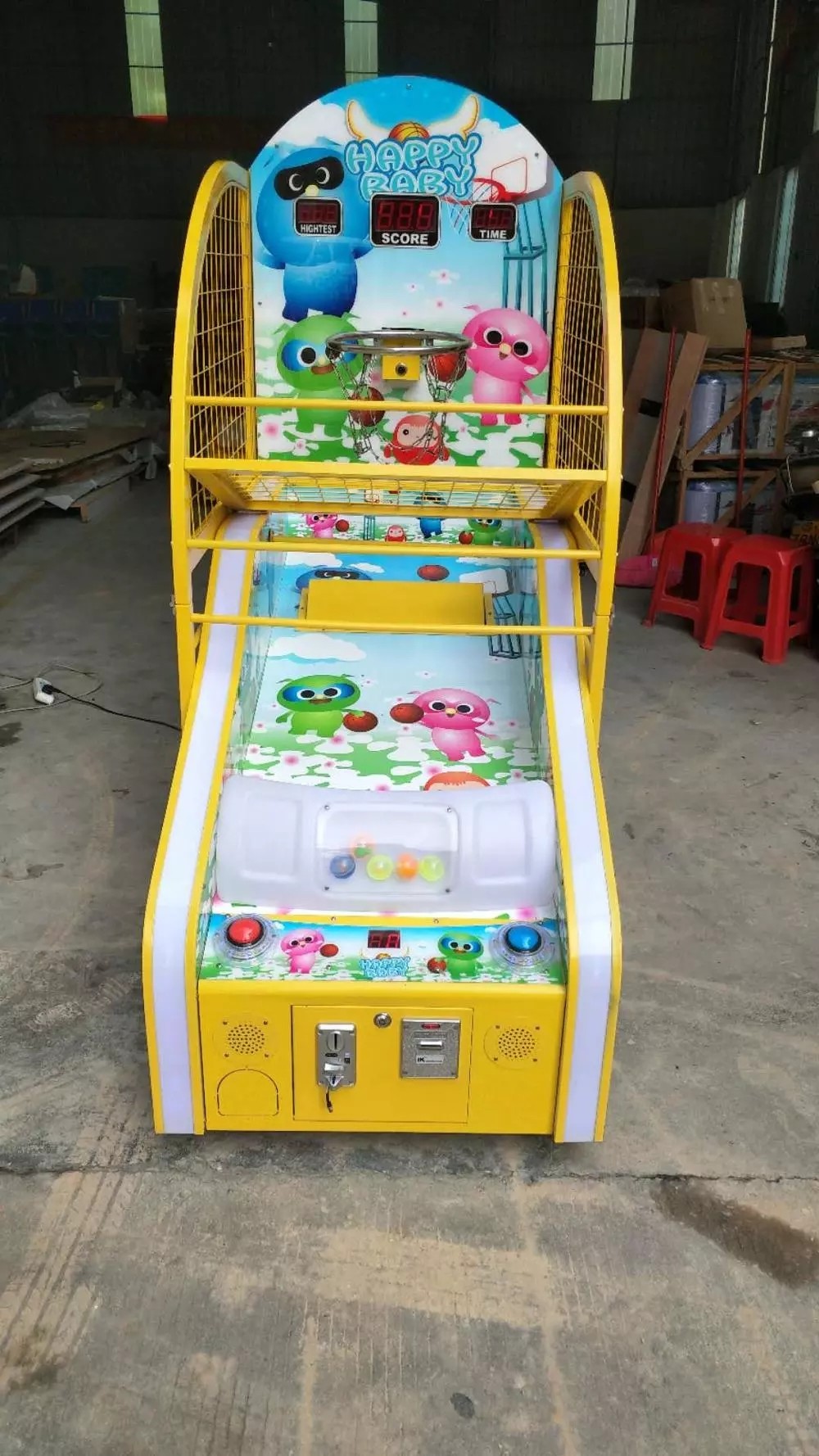 Happy Kids Automatic Basketball Return Machine , Cartoon Funny Score Ticket Redemption Arcade Basketball Hoop Machine
