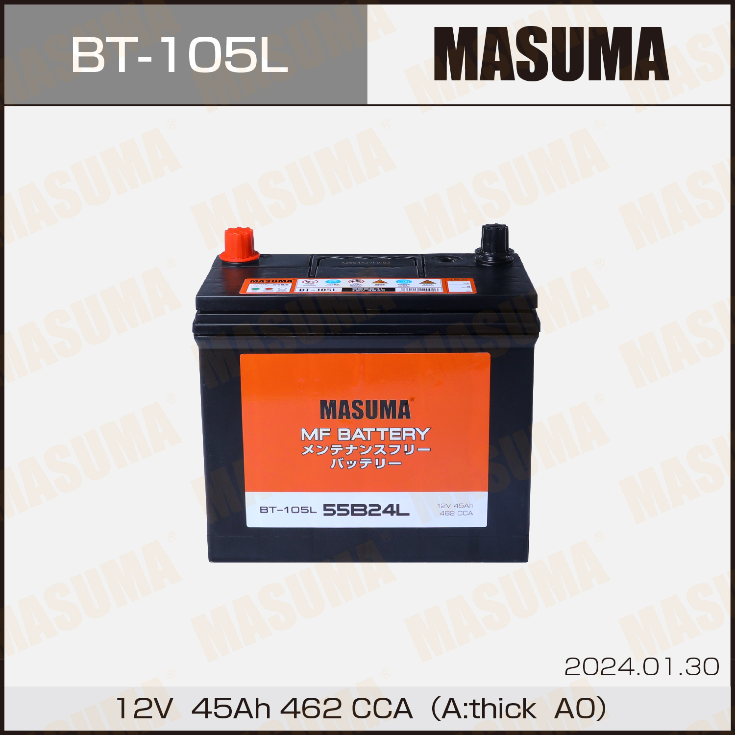 BT-105L MASUMA Car Parts Auto Electrical Systems for Car 12V 45AH 462 CCA Battery 55B24L