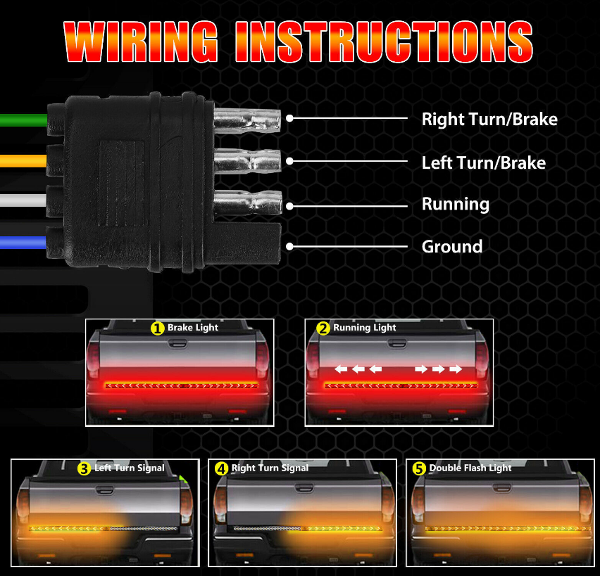 White Red Yellow 150cm/120cm Trunk Light Strip Trunk Light Anti Fog Light