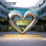 Large outdoor square modern abstract geometric hollow heart-shaped stainless