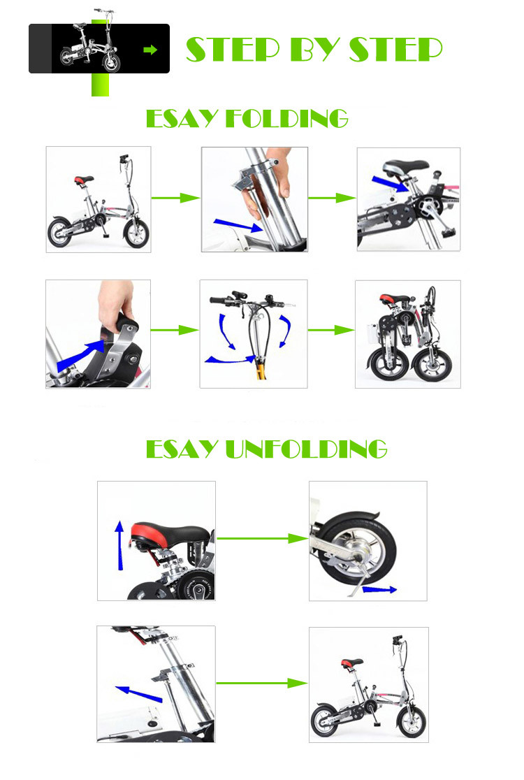 Mini 12" Folding Electric Commuter Bike With 36V 8Ah Li Ion Battery