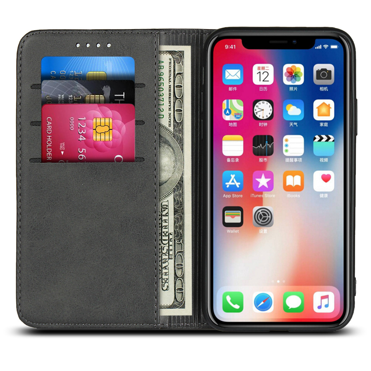 iPhone XS Wallet Case, Premium PU Leather Flip Cover[Kickstand Feature] For iPhone 6,7,8,X,XS,XS MAX,XR