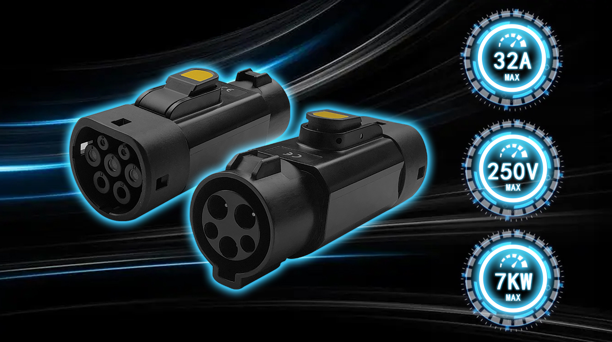 Type1 to Type2 EV Connector 32A Electric Car Charging Converter for Retrofit/Upgrade and 220V-250V Operation Voltage