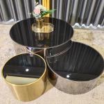 Modern Stainless Steel Electroplated Coffee Table Set Round Metal End Table