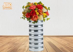 Quality Modern Style Cylinder Fiberglass Flower Pots With Silver Mirror Mosaic Finish wholesale