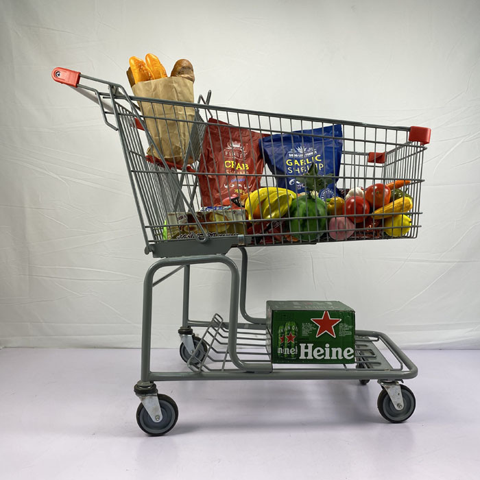 175L Big Basket Metal Wire Shopping Trolley With Bottom Frame TPR TPU Wheels