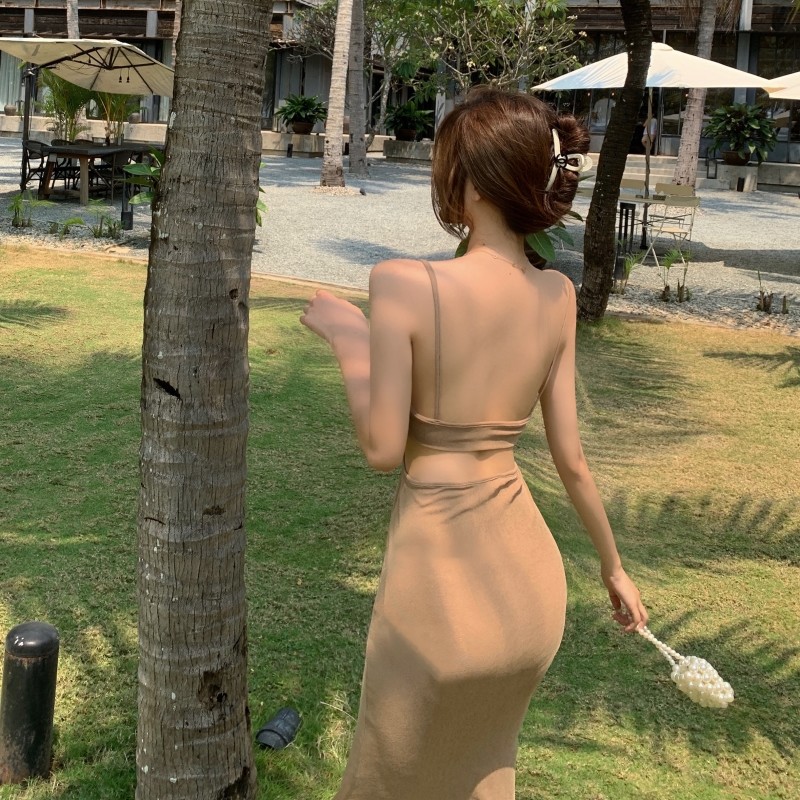 Stitching Sling Side Air Slim Womens Vacation Dresses