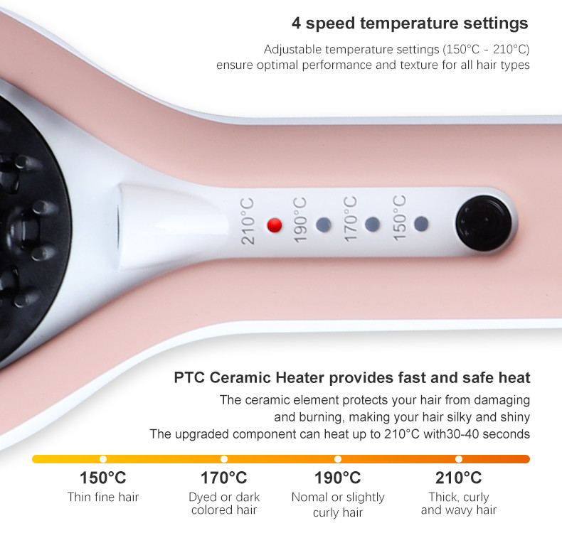 Fast Heating Electric PTC Hair Straightening Comb With Clip 100-240V