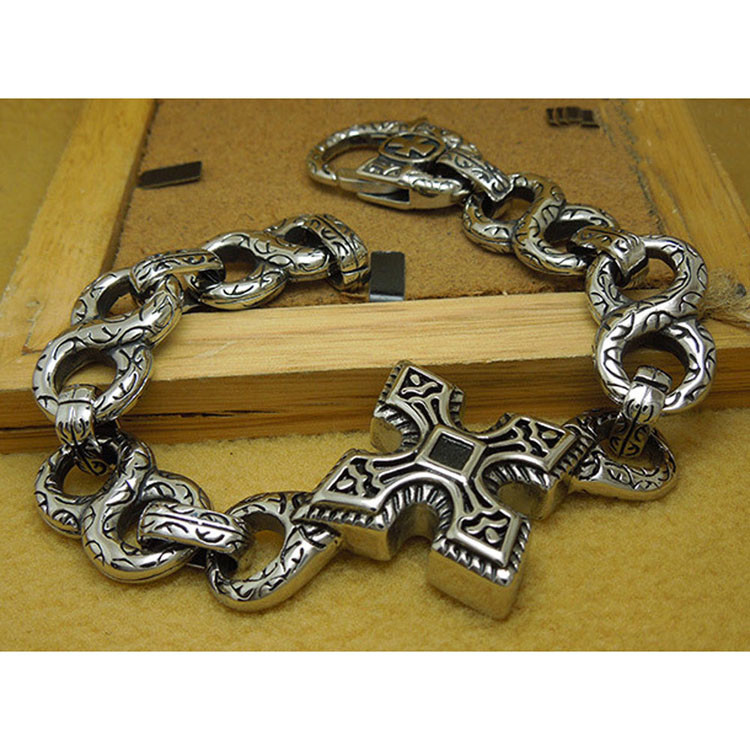 Men's Vintage Silver Plated 316l Titanium Stainless Steel Chain Cross Bracelet (JCE147)