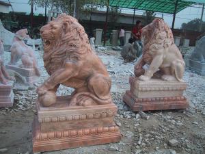 Quality Marble Customized Sitting Lion Statues With Paw On Ball Stone Carving Sculpture wholesale