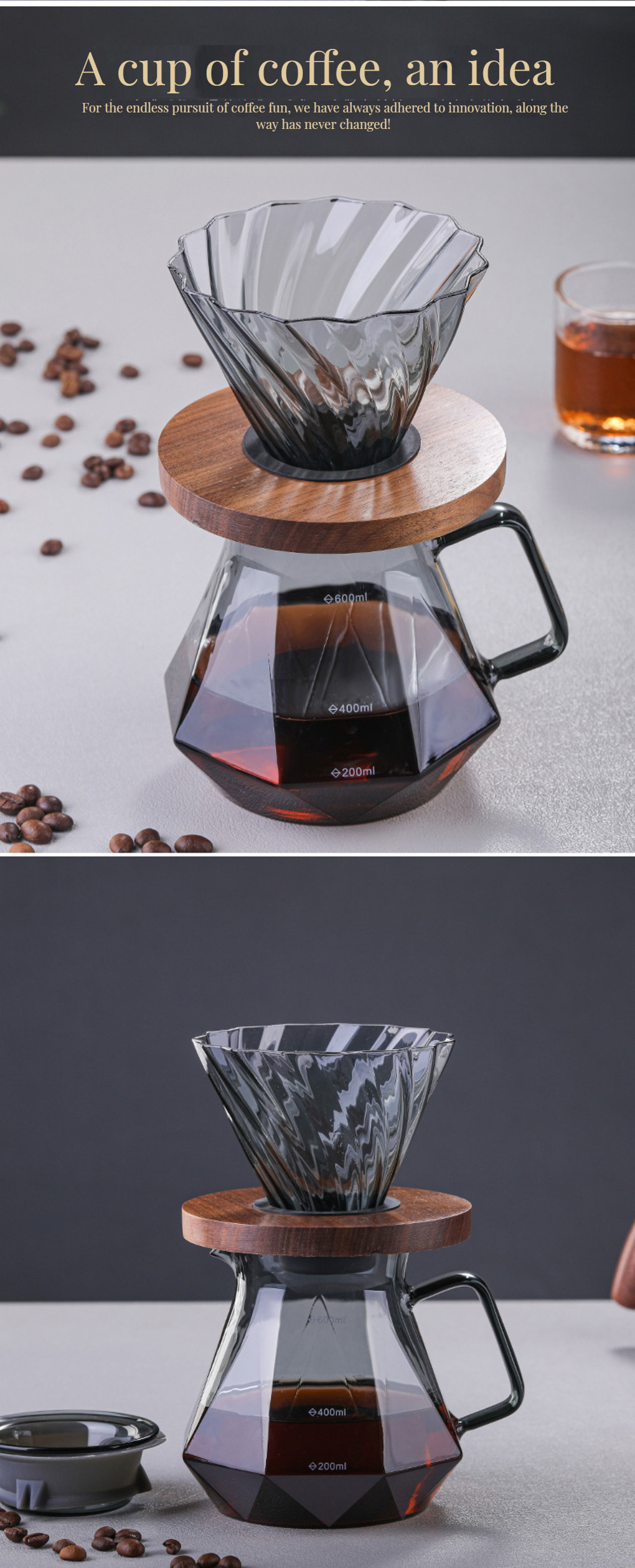 PS Plastic Type Borosilicate Glass Coffee Pot for Heat-Resistant Pour over Server