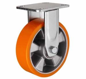 Quality 8 inch Orange color Fixed aluminium core PU wheel for heavy duty caster wholesale