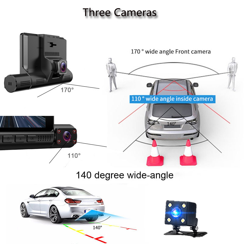 AVI Mini 3 Lens Car DVR Dash Cam Recorder HD 4 Inch GC2053 Sensor