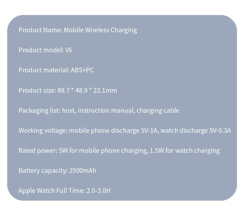 2500mAh Power Bank Wireless Charger For Iwatch Cable Charging IPhone Overcharge Protection