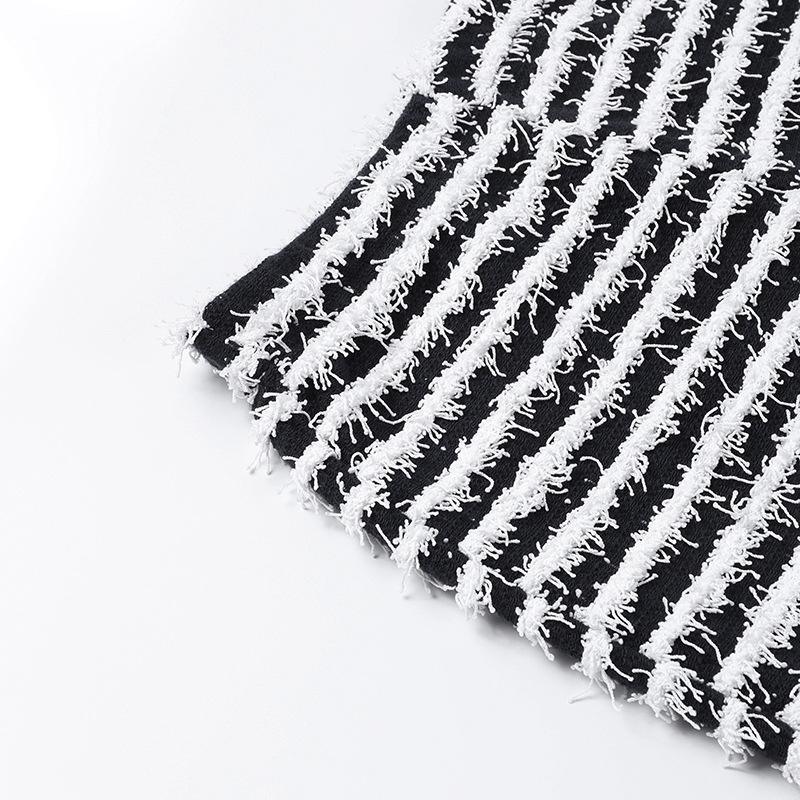 Winter Stripe Casual Pants Knitted Splice High Waist Pants Women