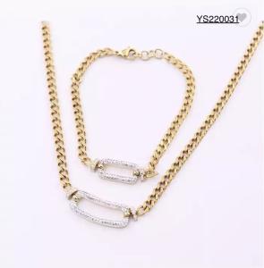 Quality Gold Stainless Steel Necklace Horseshoe Buckle Rhinestone Cuff Bracelet wholesale