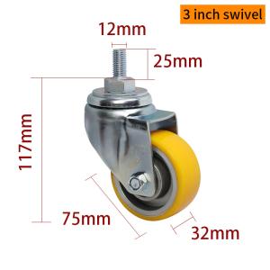 Quality EDL Medium Duty 3inch 150kg Yellow TPU Threaded Caster by Swivel and Brake type 503S-86A wholesale
